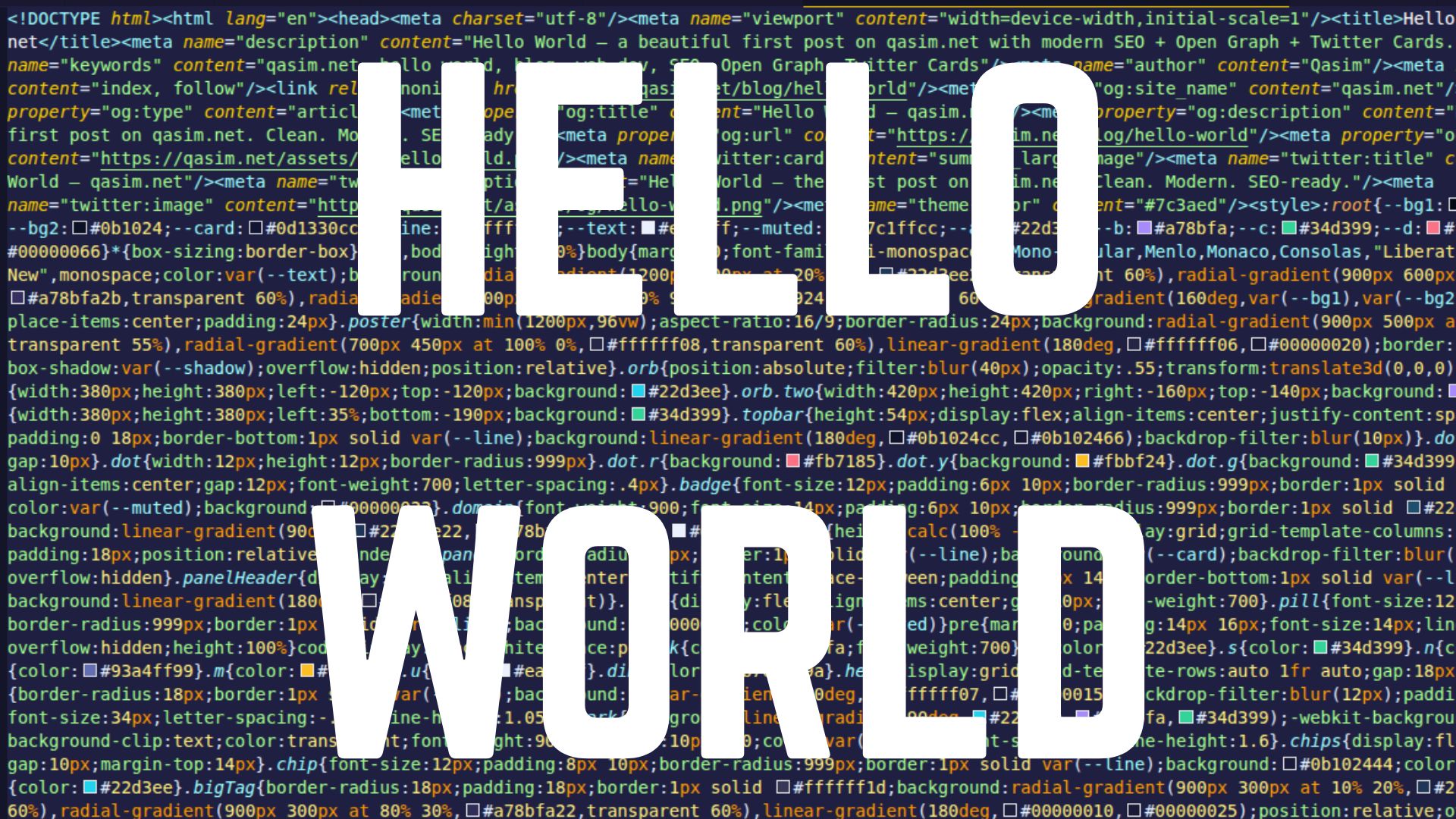 Hello World code poster for qasim.net (C tradition since 1972)